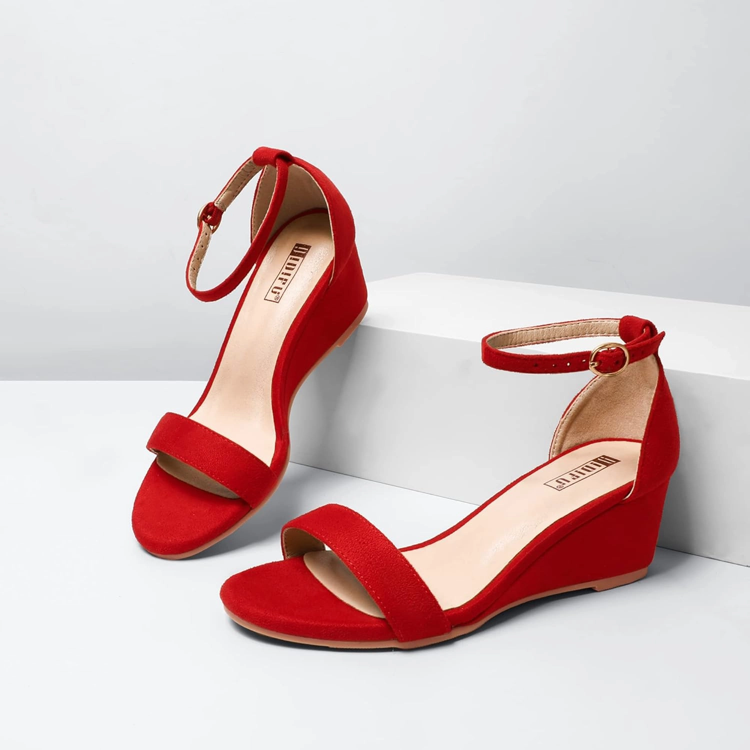 IDIFU Wedge Sandals Heels for Women Dress Shoes Open Toe with Ankle Strap for Wedding Bridal Evening Cocktail