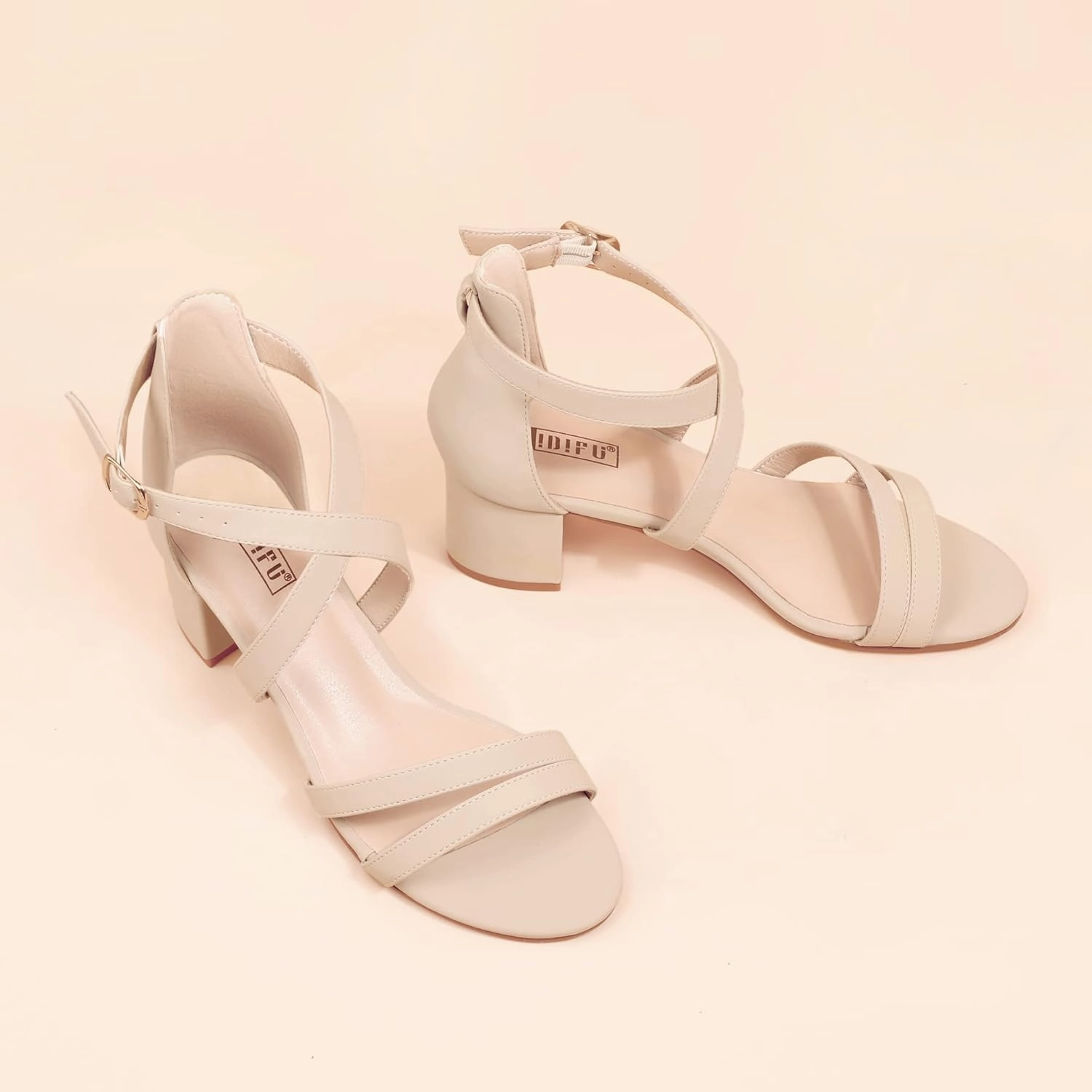IDIFU Women's Block Low Chunky Heel Strappy Sandals Open Toe Ankle Strap Dress Wedding Evening Shoe for Women Bridal