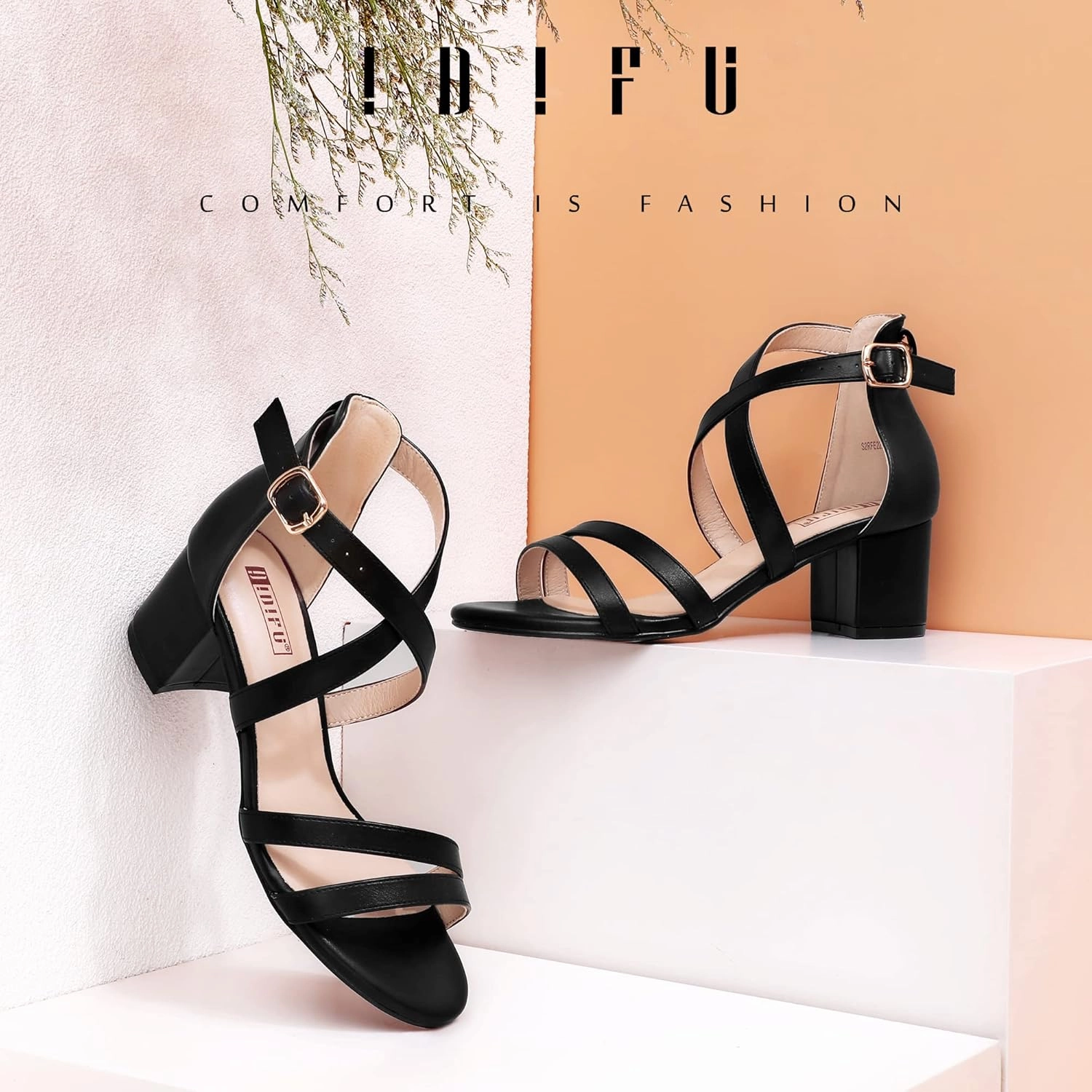 IDIFU Women's Block Low Chunky Heel Strappy Sandals Open Toe Ankle Strap Dress Wedding Evening Shoe for Women Bridal