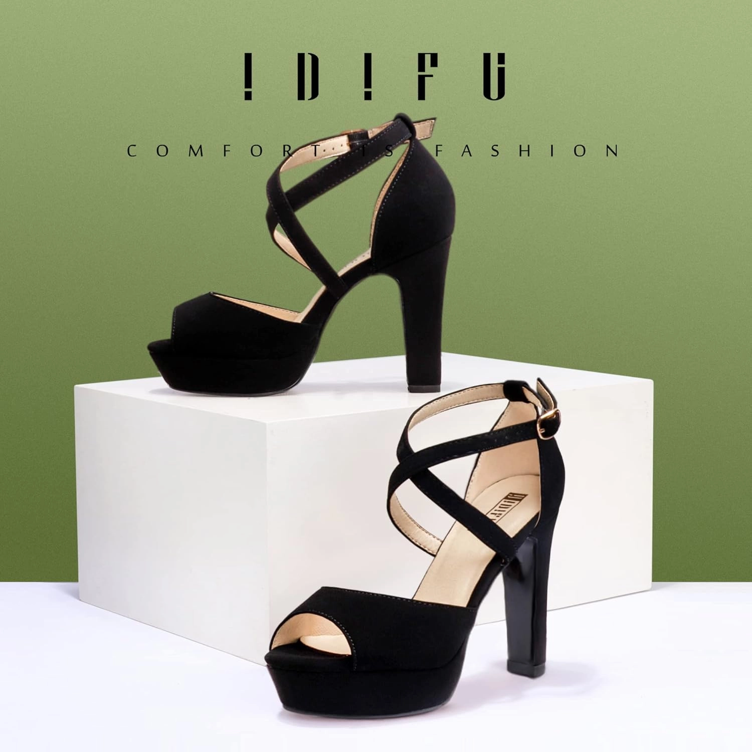 IDIFU Women's Platform Chunky High Heels Dress Sandals Peep Toe Ankle Strap Wedding Party Evening Shoes for Women Bride