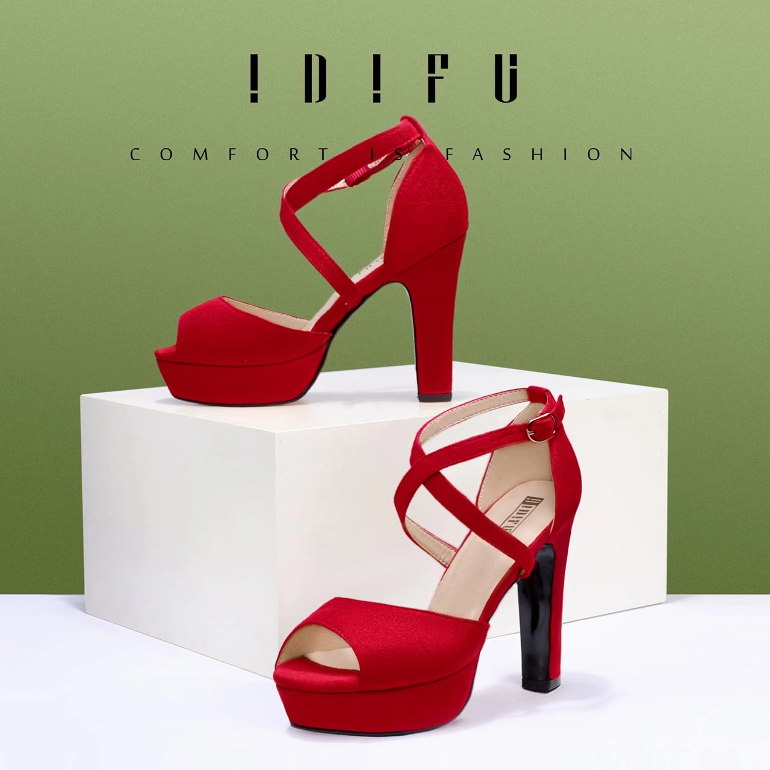 IDIFU Women's Platform Chunky High Heels Dress Sandals Peep Toe Ankle Strap Wedding Party Evening Shoes for Women Bride