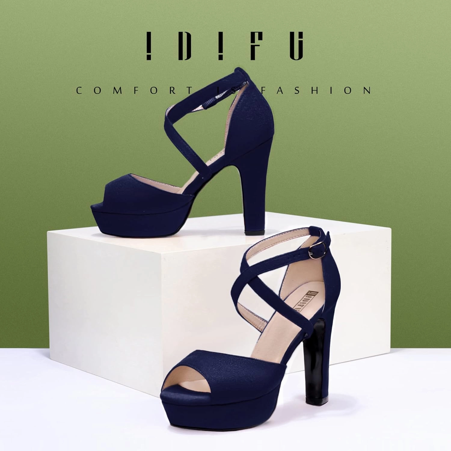 IDIFU Women's Platform Chunky High Heels Dress Sandals Peep Toe Ankle Strap Wedding Party Evening Shoes for Women Bride