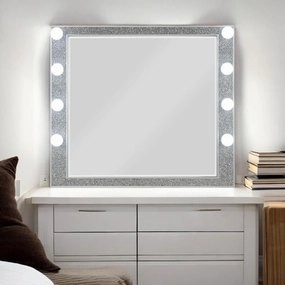 Illuminated Mirror with Elegant Champagne Finish for Grooming and Makeup, Features 8-Bulb Base, Stylish Design