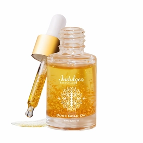 Ind.ulge.o Essentials 24K Rose Gold Beauty Oil - 6ml | For Uneven Skin Tone, Dullness & Finelines | Anti-Aging, Lightweight, Makeup Face Primer | Made with 24k Gold Flakes, Rosehip Oil & Vitamin C & E