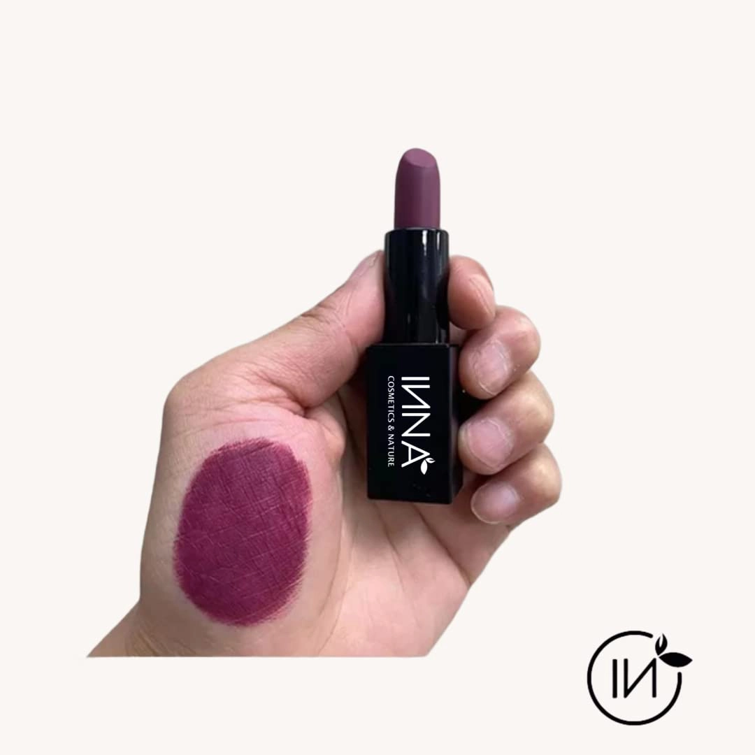 Inna Cosmetics & Nature - Matte Lipstick, Vegan, Gluten Free, Cruelty Free, non GMO with Grape Seed Oil, 3.5 g, Nude Blush (Plum)