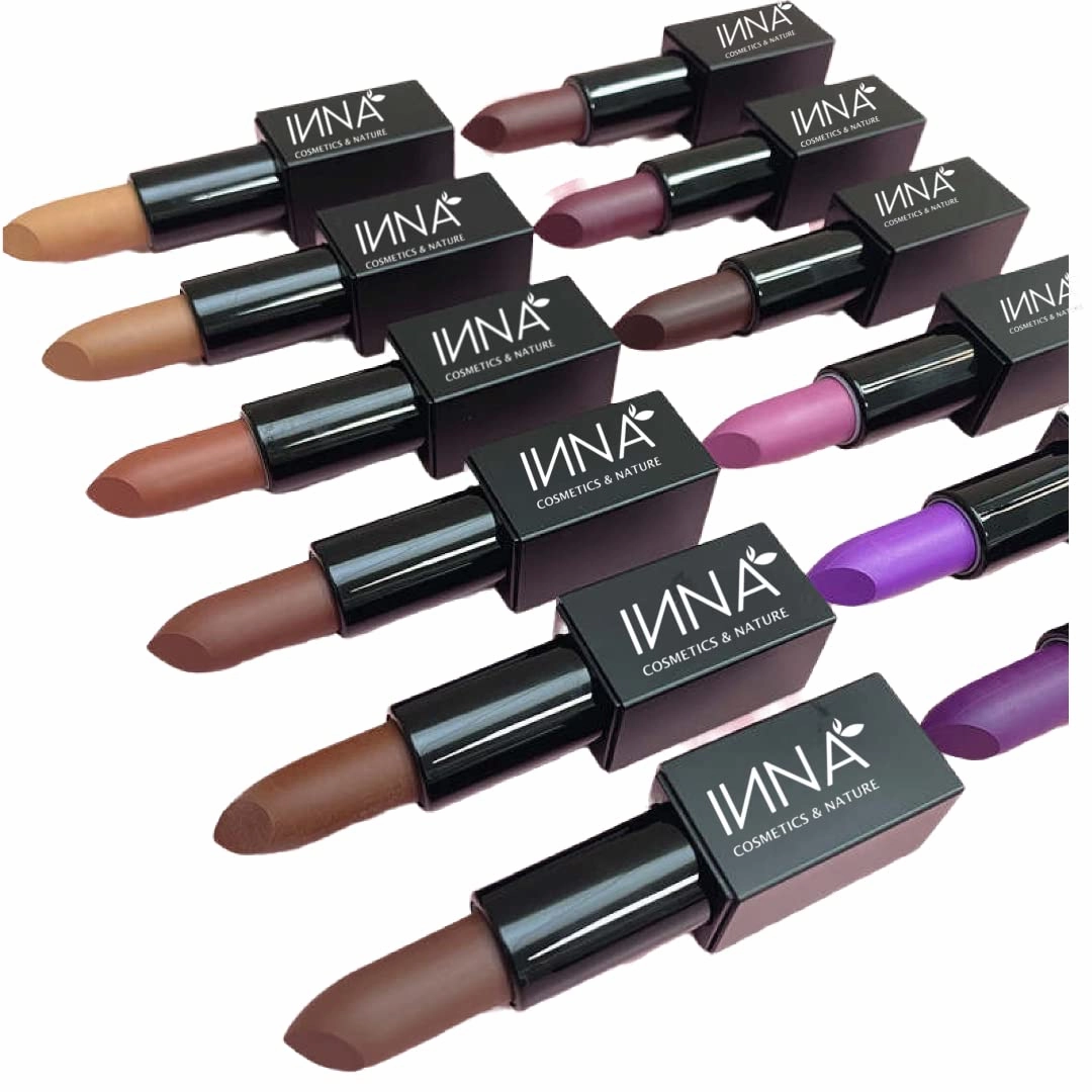 Inna Cosmetics & Nature - Matte Lipstick, Vegan, Gluten Free, Cruelty Free, non GMO with Grape Seed Oil, 3.5 g, Nude Blush (Plum)