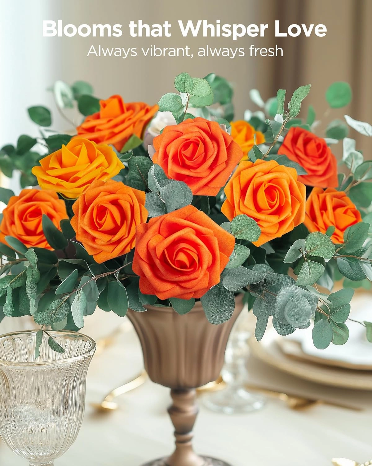 InnoGear Artificial Flowers, 50 Pcs Shades of Orange Foam Fake Roses Bulk with Stems for Decoration DIY Wedding Bouquets Centerpieces Bridal Shower Party Christmas Tree
