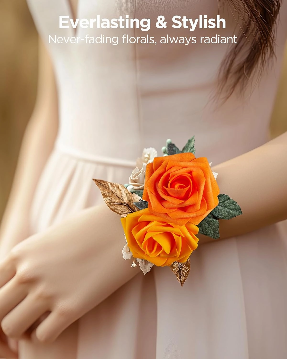 InnoGear Artificial Flowers, 50 Pcs Shades of Orange Foam Fake Roses Bulk with Stems for Decoration DIY Wedding Bouquets Centerpieces Bridal Shower Party Christmas Tree