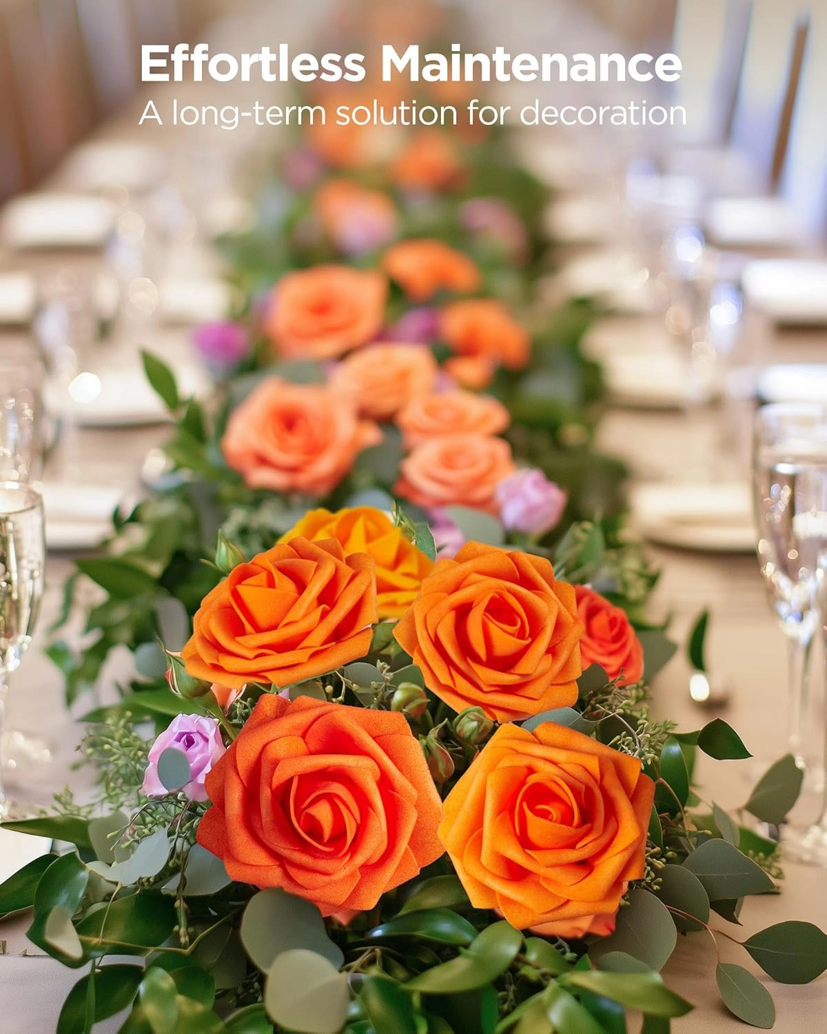 InnoGear Artificial Flowers, 50 Pcs Shades of Orange Foam Fake Roses Bulk with Stems for Decoration DIY Wedding Bouquets Centerpieces Bridal Shower Party Christmas Tree