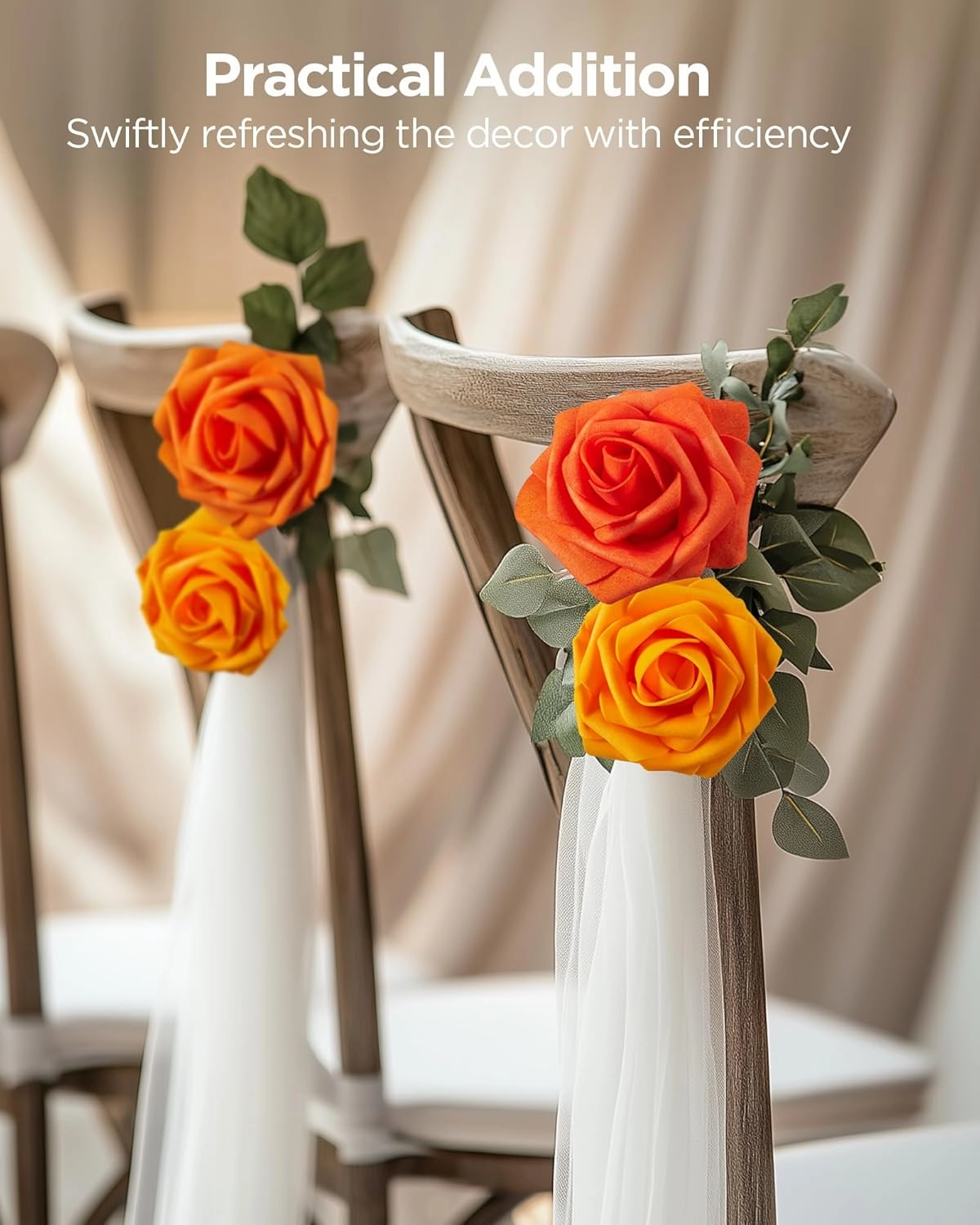 InnoGear Artificial Flowers, 50 Pcs Shades of Orange Foam Fake Roses Bulk with Stems for Decoration DIY Wedding Bouquets Centerpieces Bridal Shower Party Christmas Tree
