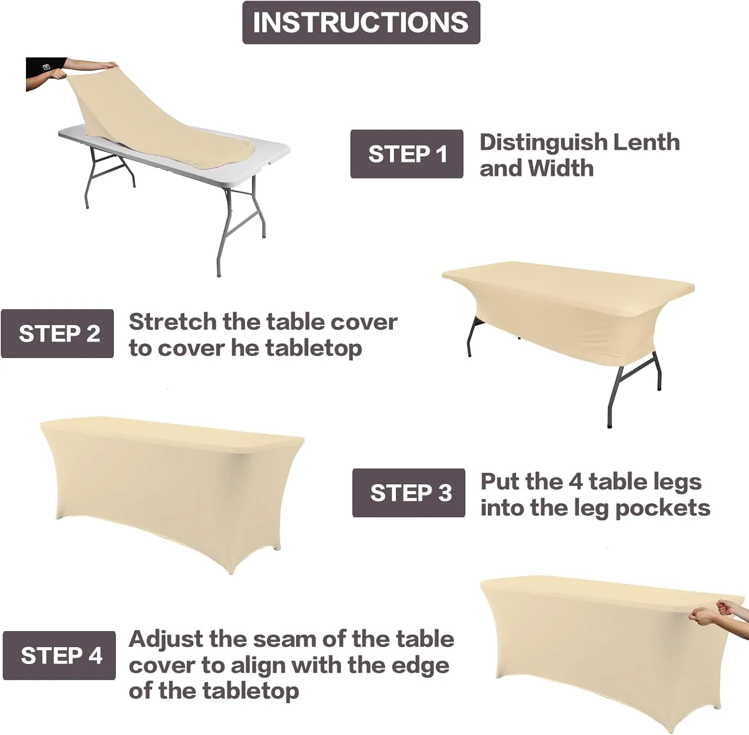 IVAPUPU 2 Pack 6FT Table Cloth for Rectangular Fitted Events Stretch Champagne Table Covers Washable Spandex Tablecloth Protector for Party, Wedding, Cocktail, Banquet, Festival
