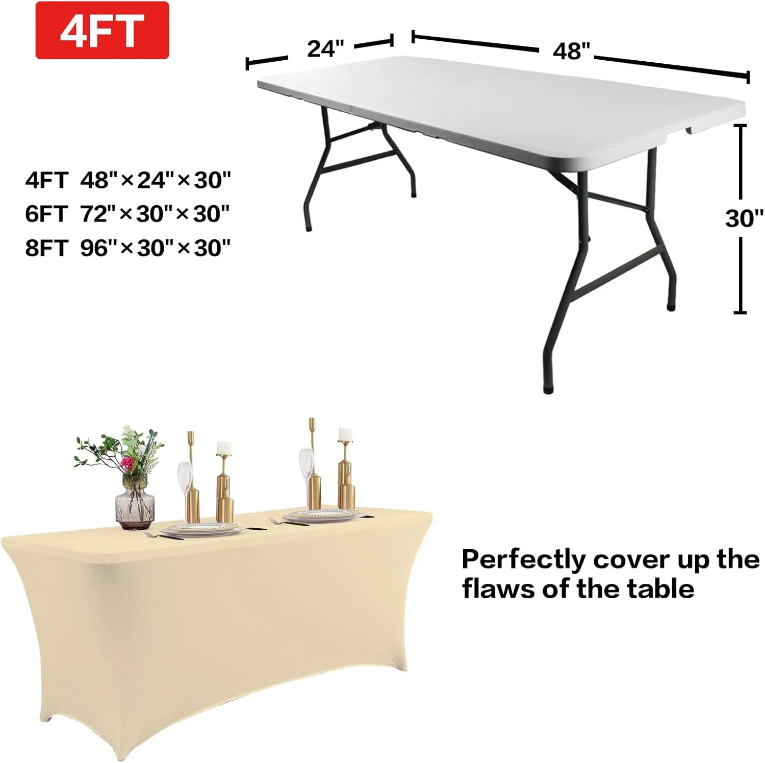IVAPUPU 2 Pack 6FT Table Cloth for Rectangular Fitted Events Stretch Champagne Table Covers Washable Spandex Tablecloth Protector for Party, Wedding, Cocktail, Banquet, Festival