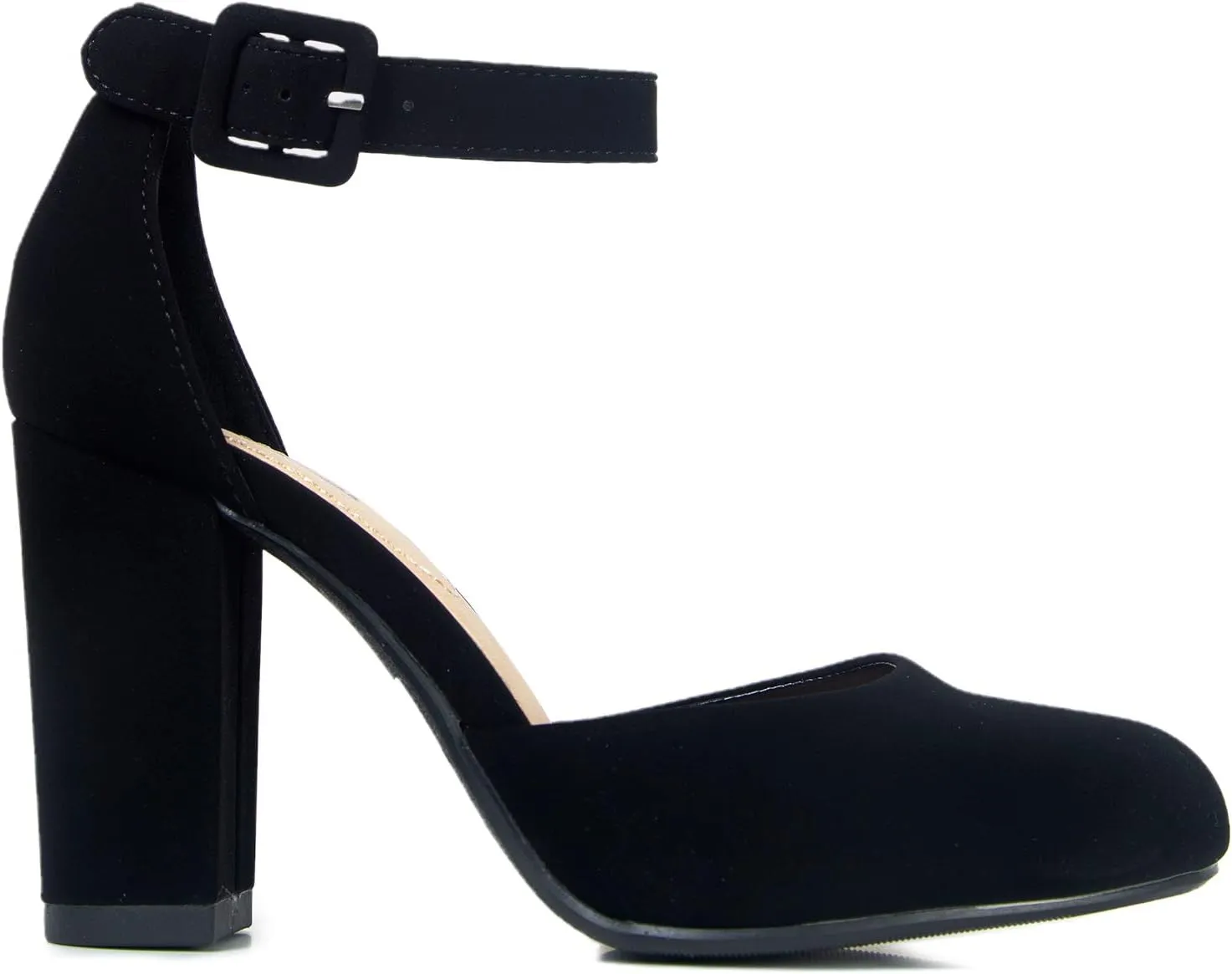 J. Adams Cuppy Heels for Women - Round Closed Toe Ankle Strap Chunky High Heel