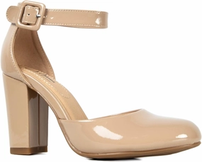 J. Adams Cuppy Heels for Women - Round Closed Toe Ankle Strap Chunky High Heel