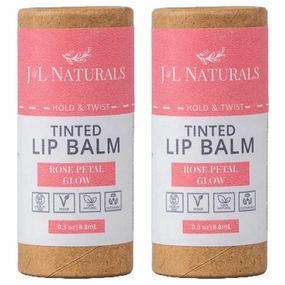 J&L Naturals Tinted Lip Balm | Vegan & Cruelty Free Lip Stain | Zero Waste Makeup | Plastic-Free, Hydrating & Moisturizing Lip Tint | Made in US (Duo (2-Pack), Rose Petal Glow)