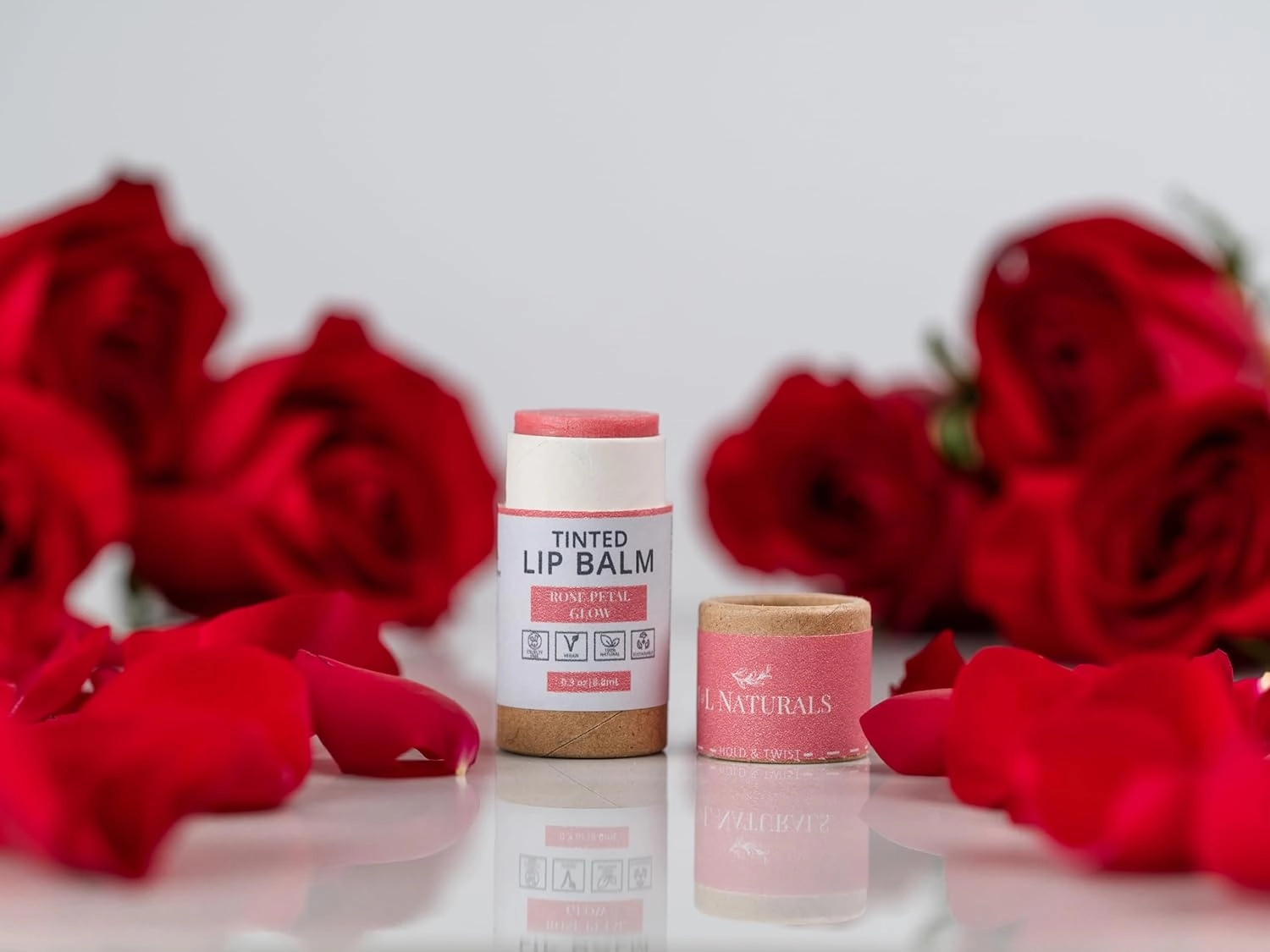 J&L Naturals Tinted Lip Balm | Vegan & Cruelty Free Lip Stain | Zero Waste Makeup | Plastic-Free, Hydrating & Moisturizing Lip Tint | Made in US (Duo (2-Pack), Rose Petal Glow)