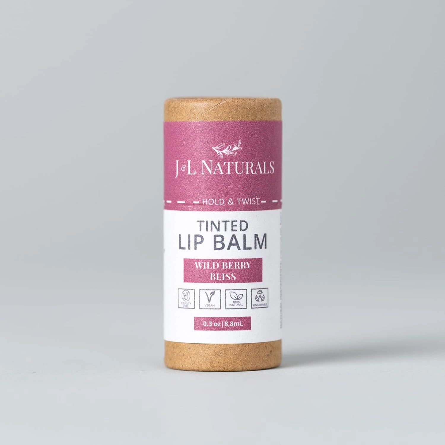 J&L Naturals Tinted Lip Balm | Vegan & Cruelty Free Lip Stain | Zero Waste Makeup | Plastic-Free, Hydrating & Moisturizing Lip Tint | Made in US (Duo (2-Pack), Wild Berry Bliss)