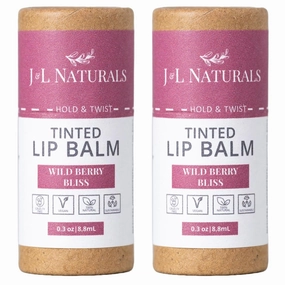 J&L Naturals Tinted Lip Balm | Vegan & Cruelty Free Lip Stain | Zero Waste Makeup | Plastic-Free, Hydrating & Moisturizing Lip Tint | Made in US (Duo (2-Pack), Wild Berry Bliss)