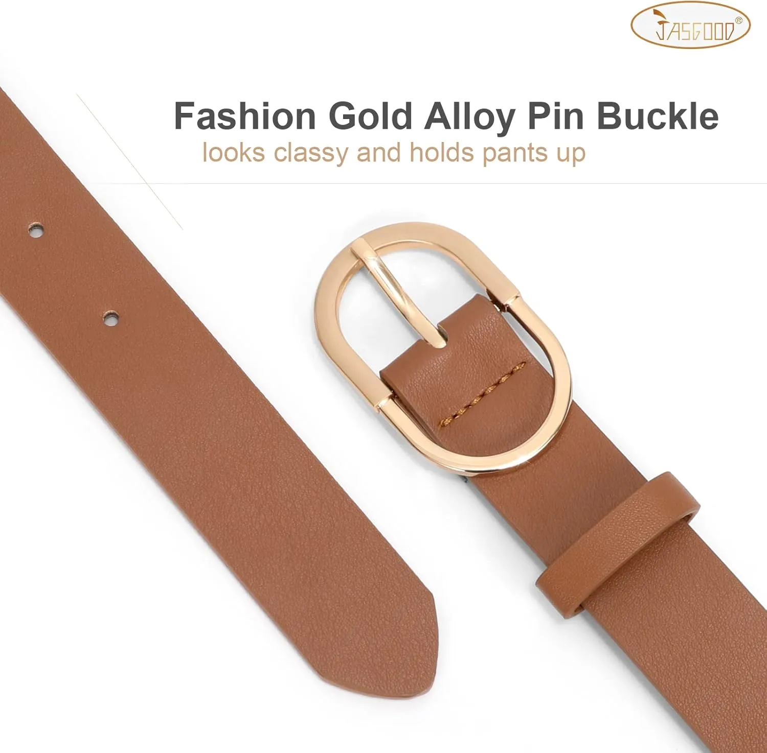 JASGOOD Women’s Leather Belts for Jeans Pants Fashion Ladies Belt with Gold Buckle