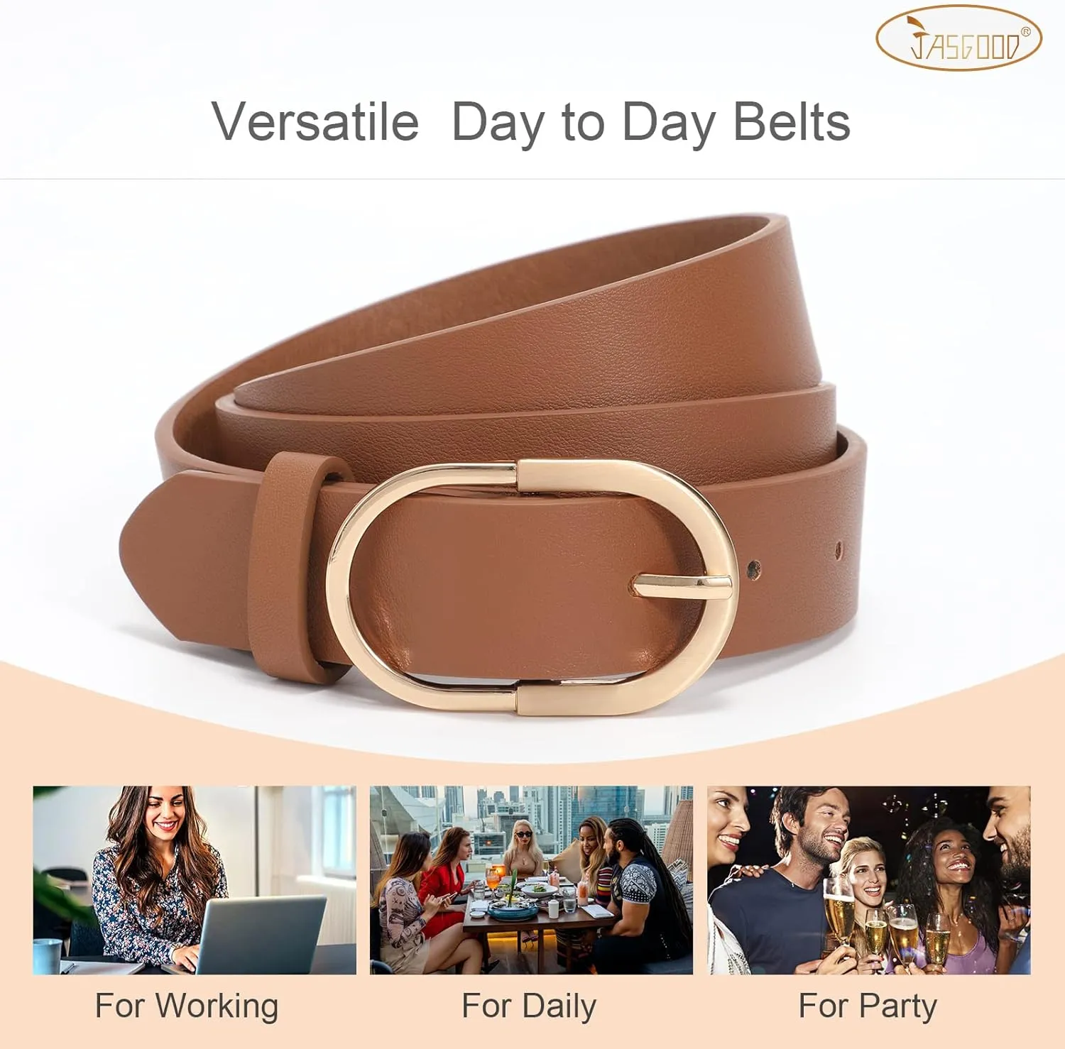 JASGOOD Women’s Leather Belts for Jeans Pants Fashion Ladies Belt with Gold Buckle