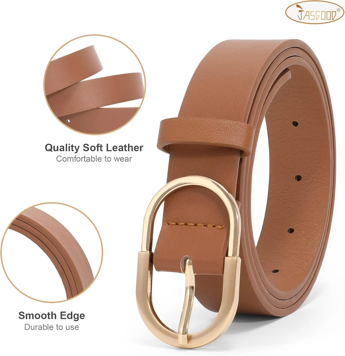 JASGOOD Women’s Leather Belts for Jeans Pants Fashion Ladies Belt with Gold Buckle