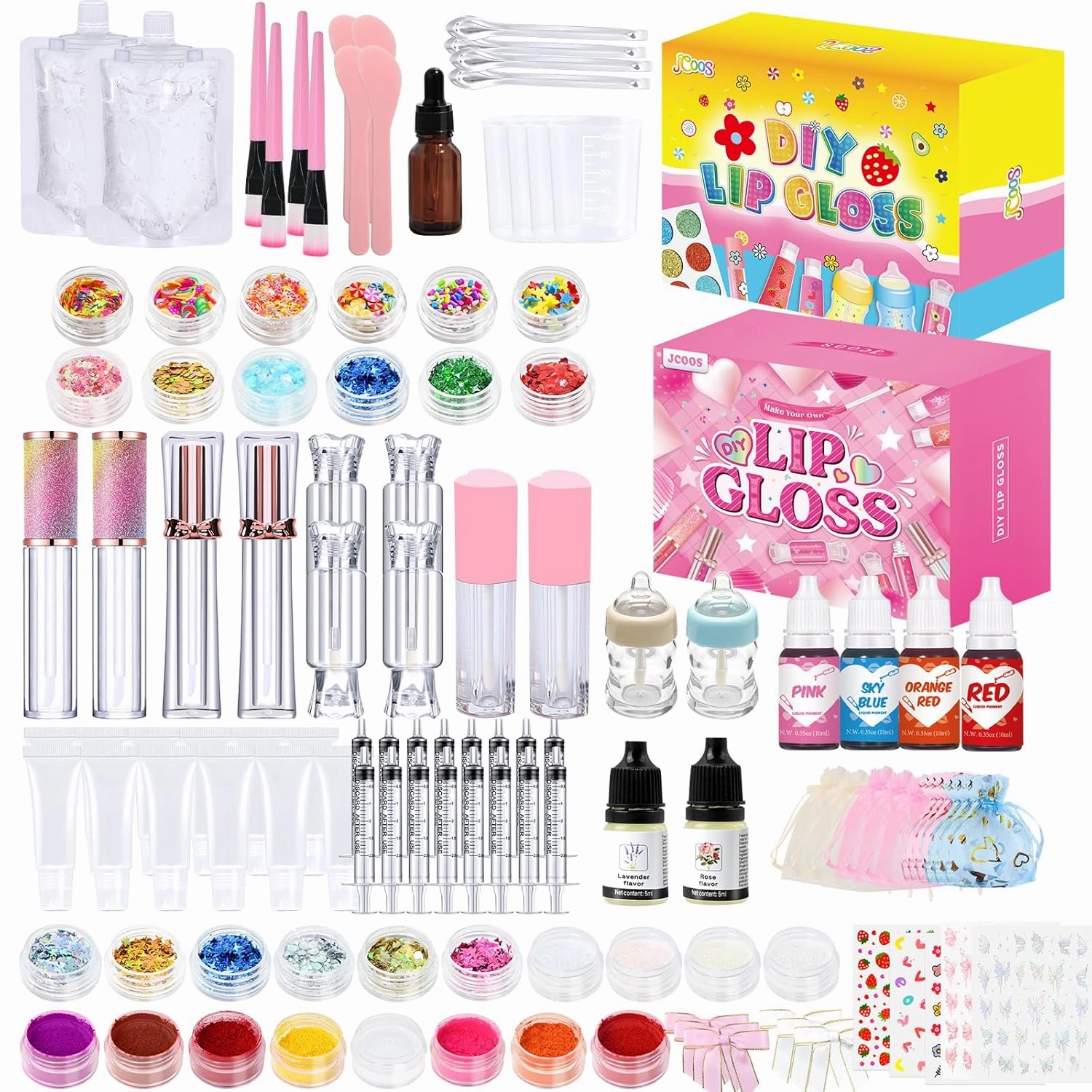 Jcoos Lip Gloss Making Kit DIY Lip Gloss Kit Fun Kids Lip Gloss Make Your Own Lip Gloss Kit Beginner Lip Gloss Set for Teens Gifts for Girls Lipgloss Sets for Girls Women Moisturizing Lip Gloss