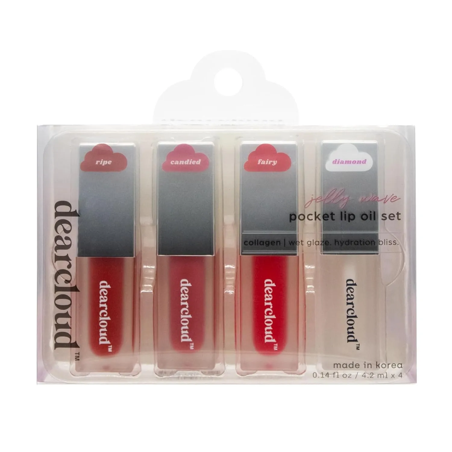 Jelly Wave Pocket Lip Oil Set (.12 fl oz) – Lip Gloss for Women with Collagen – Korean Skincare Essential Lip Oil for Women (Set of 4)