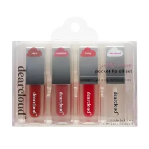Jelly Wave Pocket Lip Oil Set (.12 fl oz) – Lip Gloss for Women with Collagen – Korean Skincare Essential Lip Oil for Women (Set of 4)