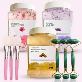Jelly Face Mask for Facials - 24K Gold   Rose   Lavender (Pack of 3) - Hydrating Brightening & Nourishing - Free Jade Roller & Spatula - Professional Hydrojelly Masks -Perfect for Vajacial - 69 Oz Jar