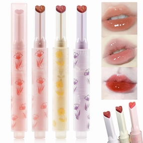 Jelly Lipstick, Tinted Lip Gloss Heart Shape Lip Stain, Mirror Moisturizing Lip Glaze, Long Lasting Nourishing Lip Glow Balm, Non-sticky, Vivid Color Glossy Lip Gloss Lip Makeup, #01#02#03