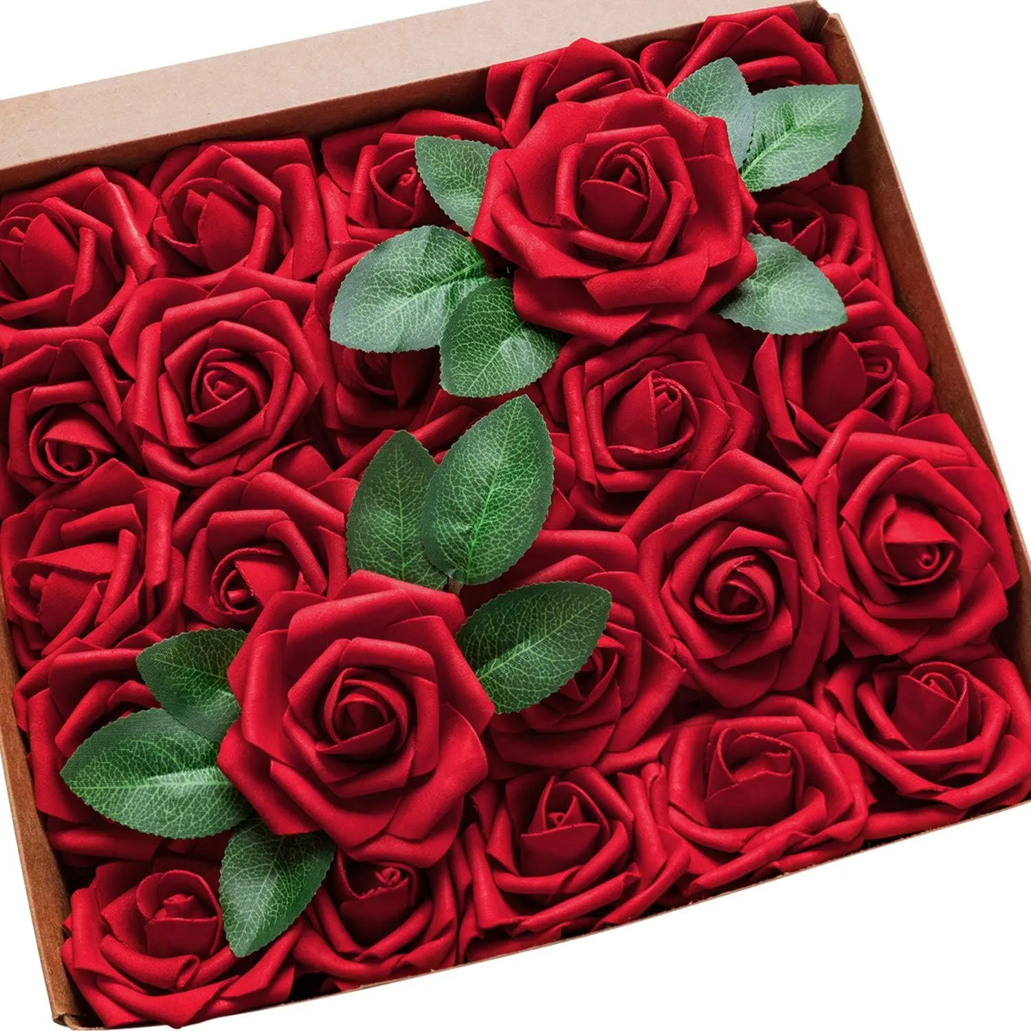 Jelofly Artificial Flowers Red Roses 100pcs Real Looking Fake Flowers Foam Roses w/Stem DIY Wedding Bouquets Centerpieces Baby Shower Party Home Decorations