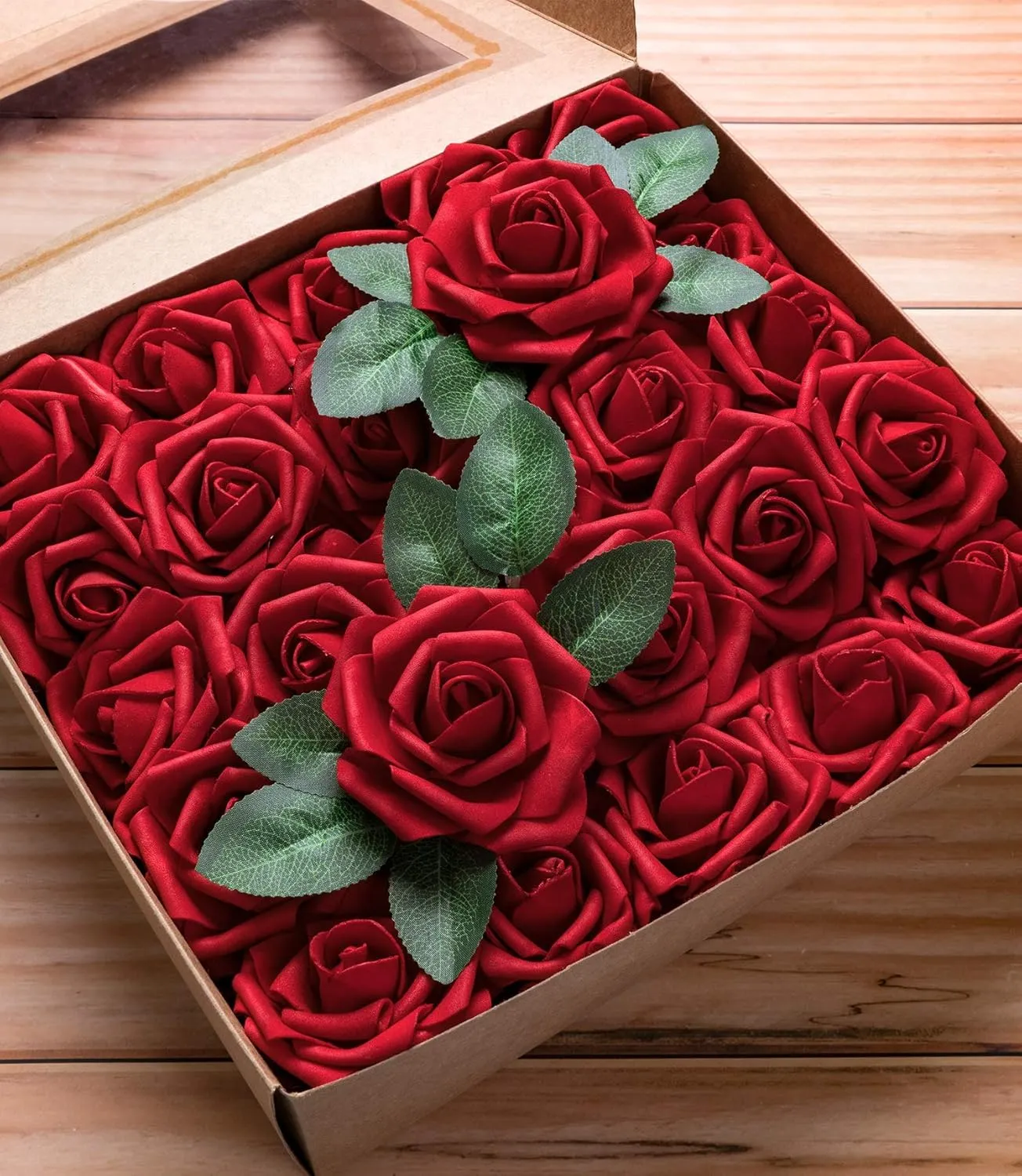 Jelofly Artificial Flowers Red Roses 100pcs Real Looking Fake Flowers Foam Roses w/Stem DIY Wedding Bouquets Centerpieces Baby Shower Party Home Decorations