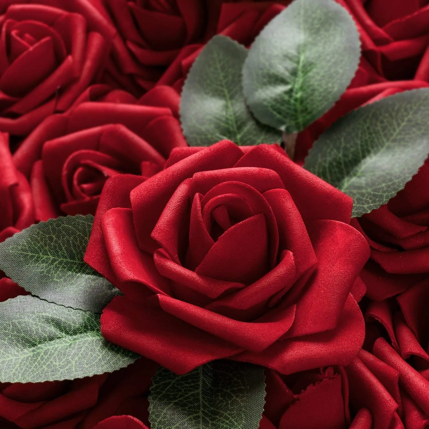 Jelofly Artificial Flowers Red Roses 100pcs Real Looking Fake Flowers Foam Roses w/Stem DIY Wedding Bouquets Centerpieces Baby Shower Party Home Decorations