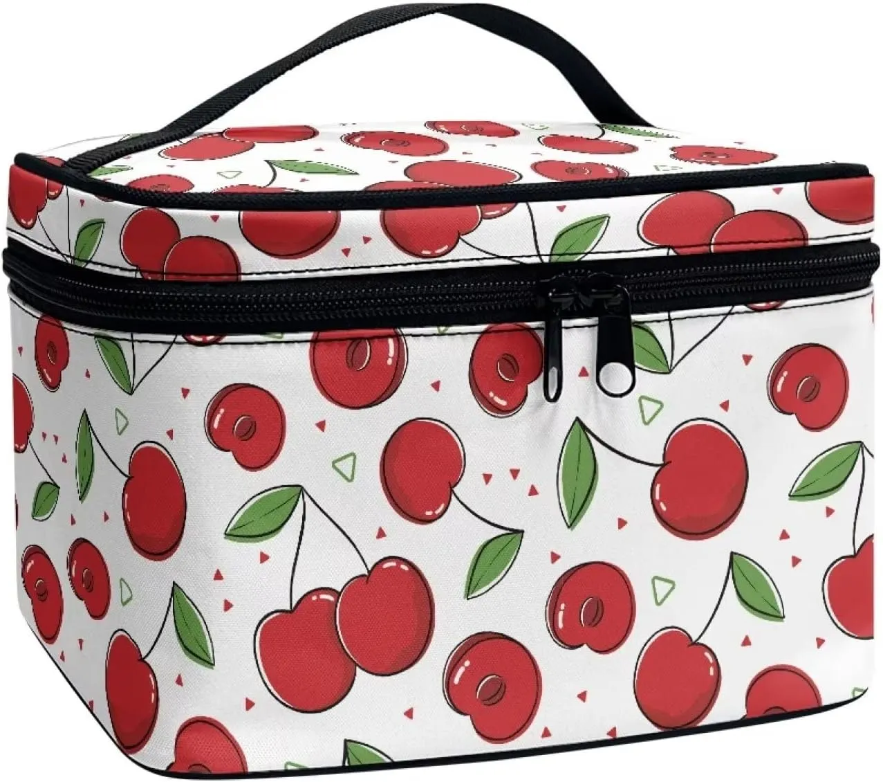 JEOCODY Cherry Print Travel Makeup Bag Hanging Toiletry Pouch Organizer Portable Handbag Cosmetic Case Portable Multifunction Makeup Pouch with Handle for Cosmetics Makeup Brushes