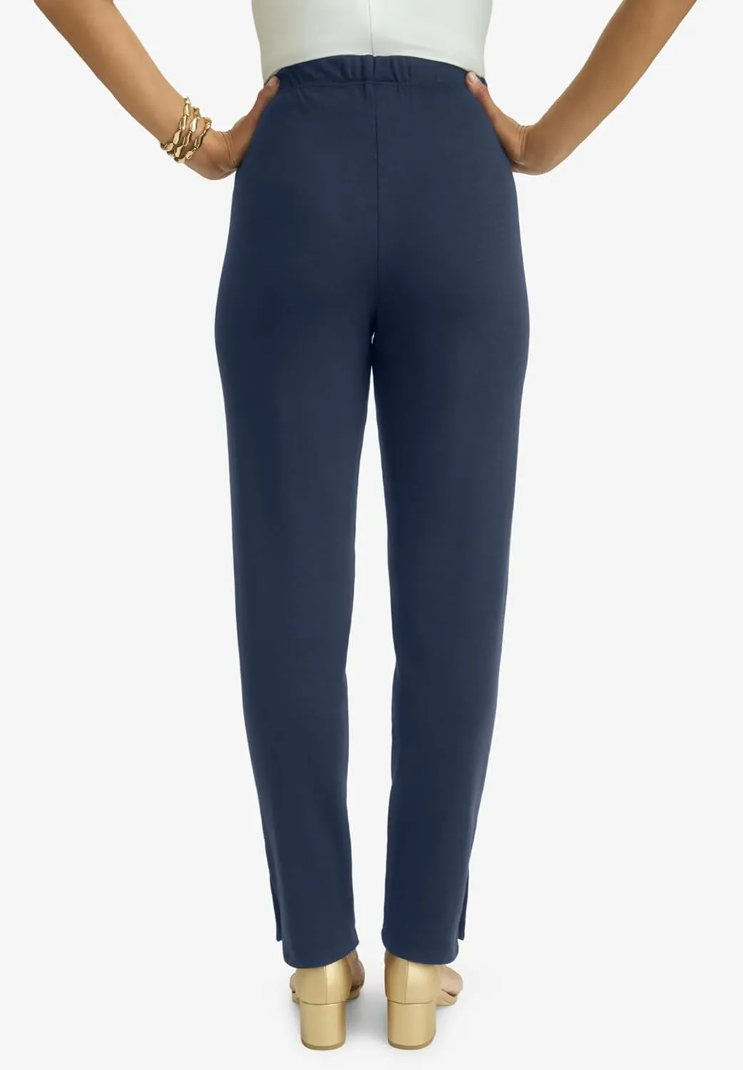 Jessica London Women's Plus Size Stretch Soft Knit Slim Straight Snap Pant