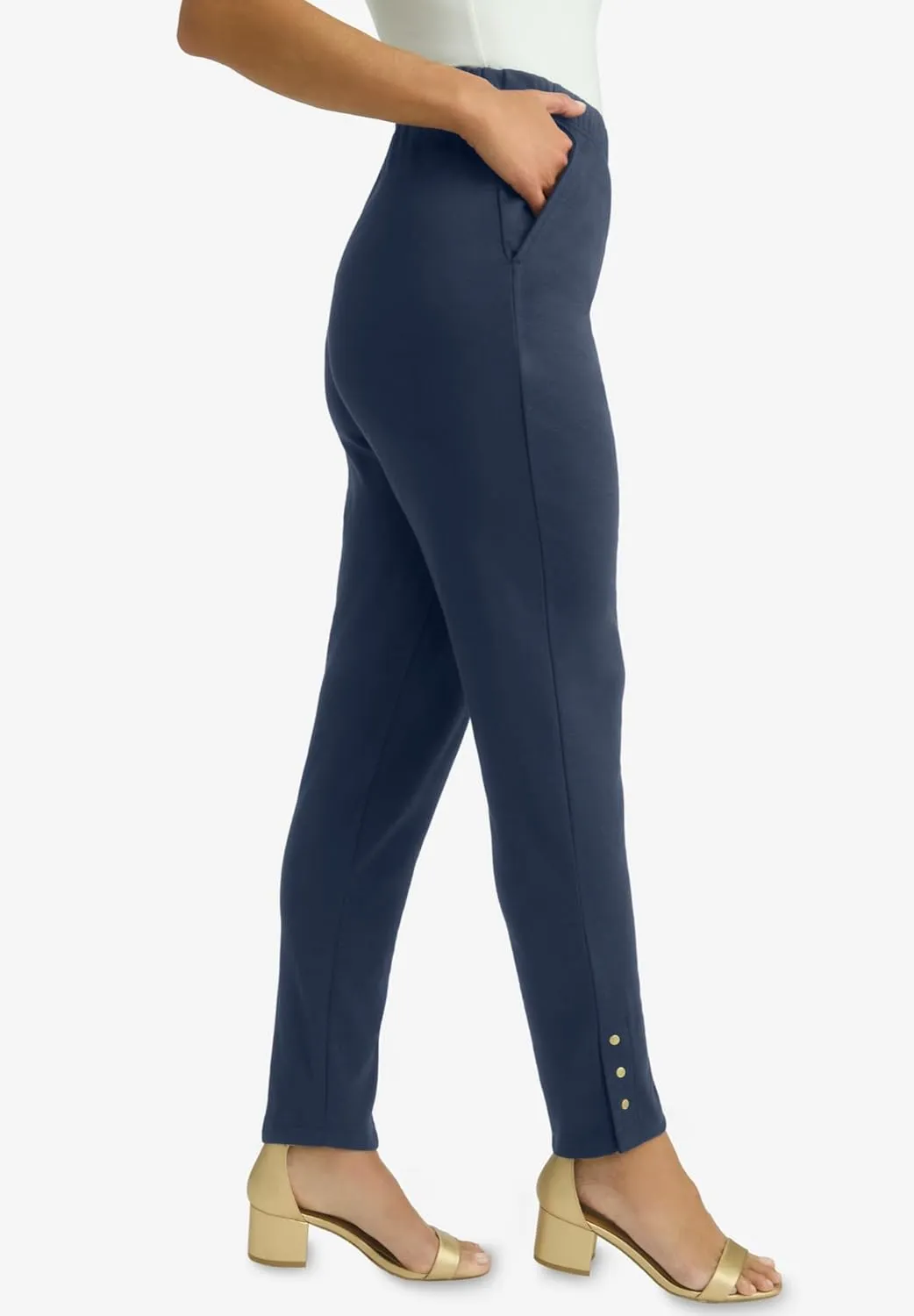 Jessica London Women's Plus Size Stretch Soft Knit Slim Straight Snap Pant