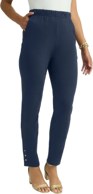 Jessica London Women's Plus Size Stretch Soft Knit Slim Straight Snap Pant