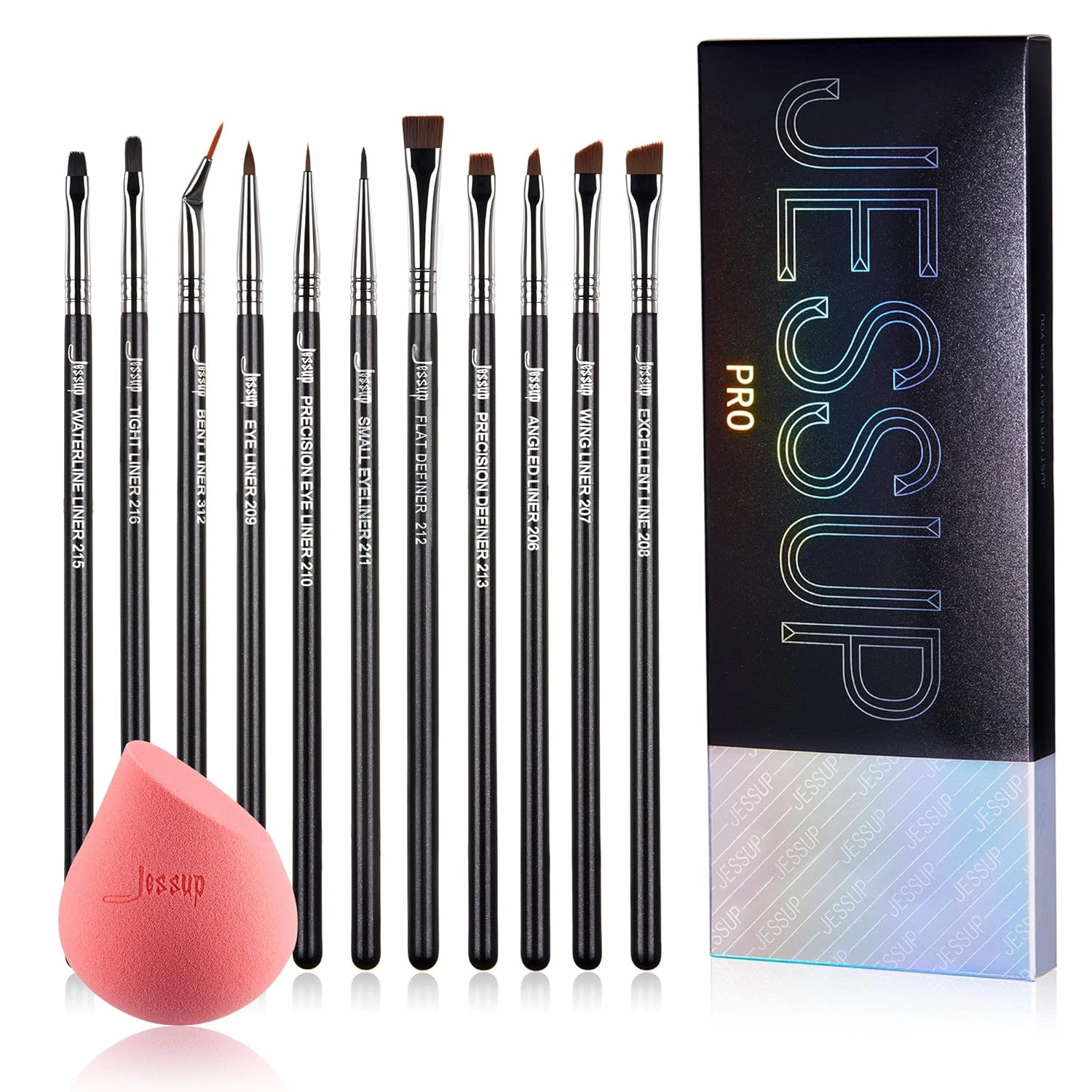 Jessup Eyeliner Brush Set, Professional Eye Liner Makeup Brushes 11pcs T324 with Soft Latex-free Sponge SP002