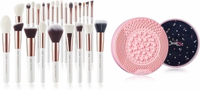 Jessup Professional Makeup Brushes Set 25 Pcs with 2 in 1 Silicone Brush Cleaning Mat & Color Removal Sponge