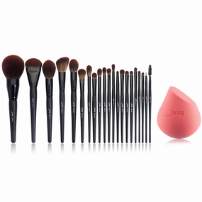 Jessup Professional Makeup Brushes Set Black 21Pcs T271 with Makeup Blender Sponge Red 1Pack SP002