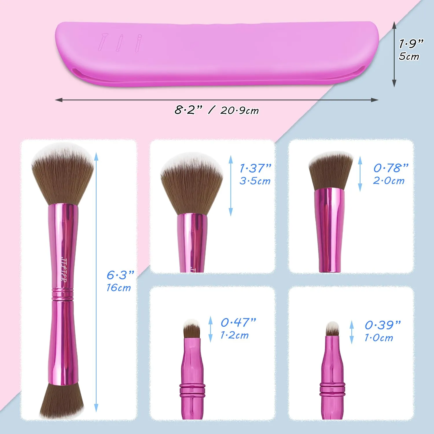 Jilier 4 in 1 Makeup Brush Set with Travel Makeup Brush Holder, Travel Makeup Brushes with Case, Double Sided Makeup Brushes with Silicon Portable Cosmetic Face Brushes Holder