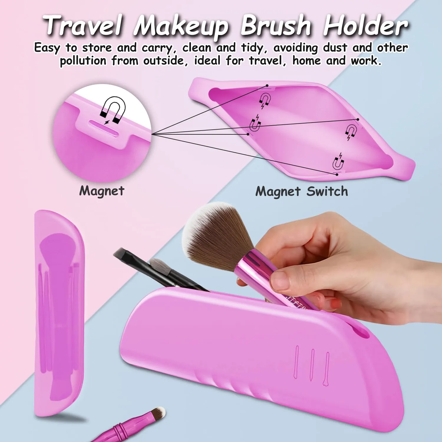 Jilier 4 in 1 Makeup Brush Set with Travel Makeup Brush Holder, Travel Makeup Brushes with Case, Double Sided Makeup Brushes with Silicon Portable Cosmetic Face Brushes Holder