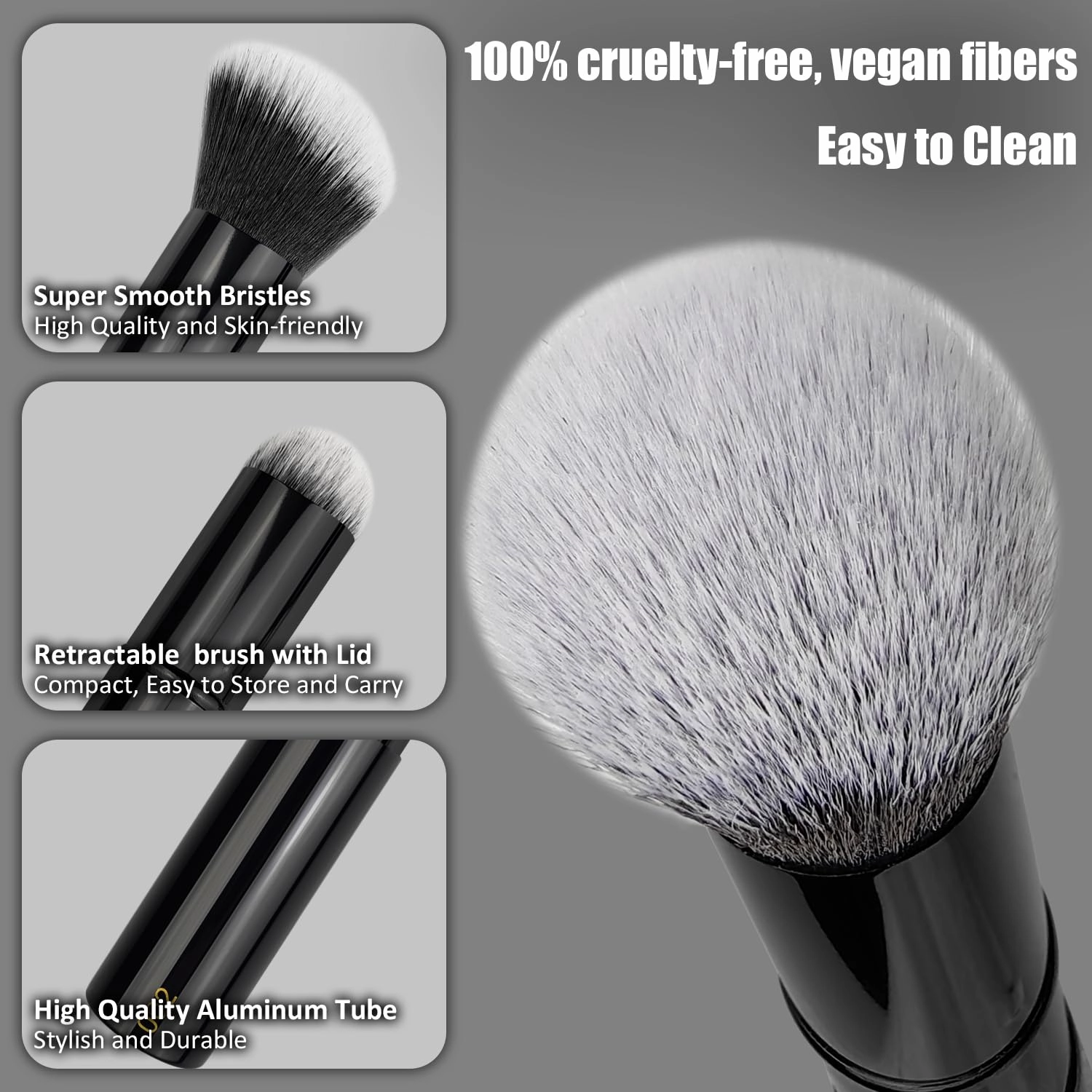 JILIER Retractable Kabuki Makeup Brushes 2 Pcs, kabuki Brush for Powder Foundation, Blush, Bronzer, Buffing, Liquid, Cream, make up brushes for women with Cover