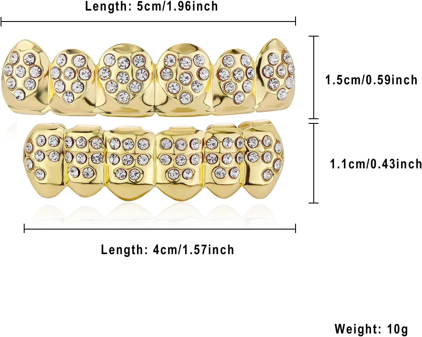 JINAO Gold Grill 14K Gold Plated Iced Out Teeth Grillz Top Bottom Tooth Caps Hip Hop Bling Gold shiny Mouth Grills for your teeth