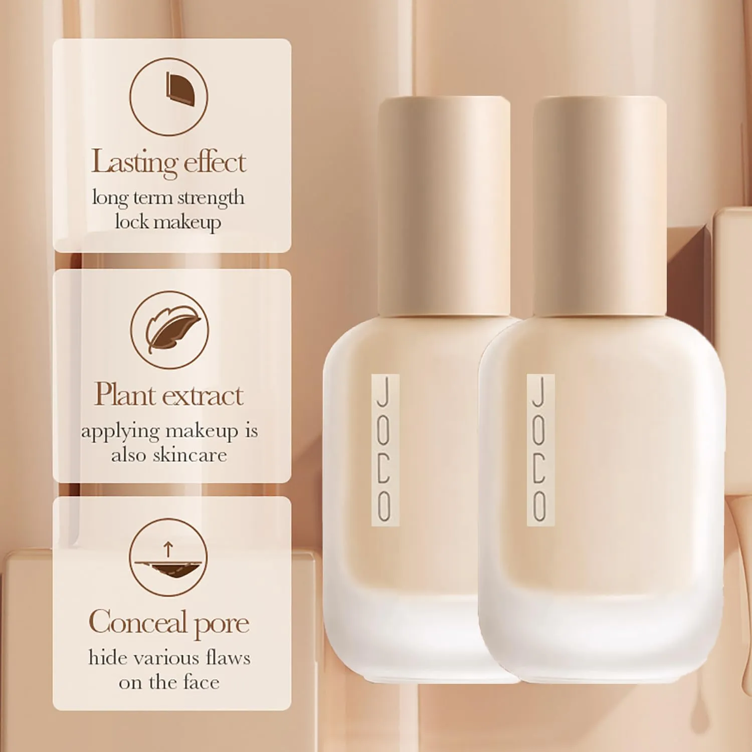 Jo Co Foundation, Jo Co Liquid Foundation, Jo Co Concealer Foundation, Creamy Liquid Foundation, 2-in-1 Foundation Full Coverage Concealer, Matte Makeup Foundation (2pc Natural)
