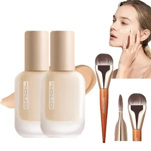 Jo Co Foundation, Jo Co Liquid Foundation, Jo Co Concealer Foundation, Creamy Liquid Foundation, 2-in-1 Foundation Full Coverage Concealer, Matte Makeup Foundation (2pc Natural)