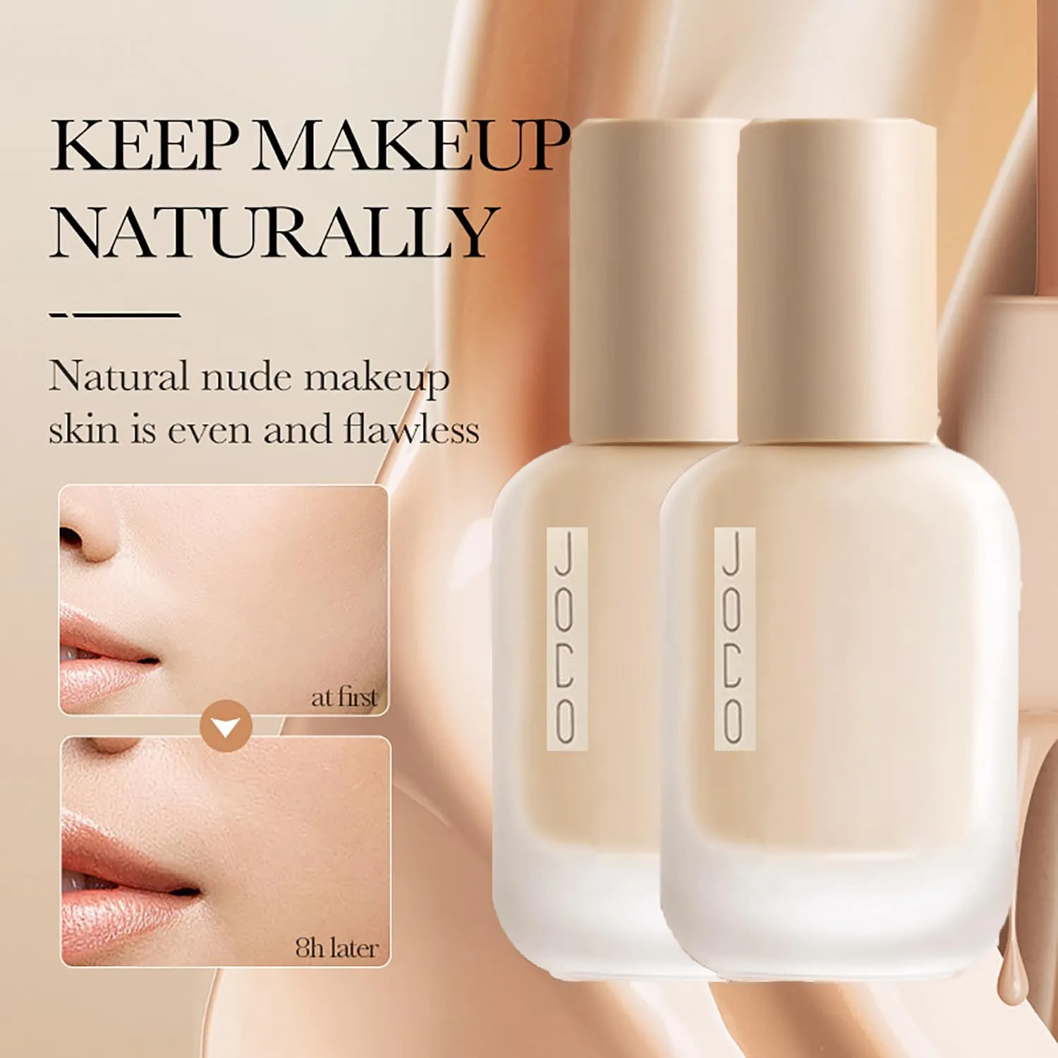 Jo Co Foundation, Jo Co Liquid Foundation, Jo Co Concealer Foundation, Creamy Liquid Foundation, 2-in-1 Foundation Full Coverage Concealer, Matte Makeup Foundation (2pc Natural)
