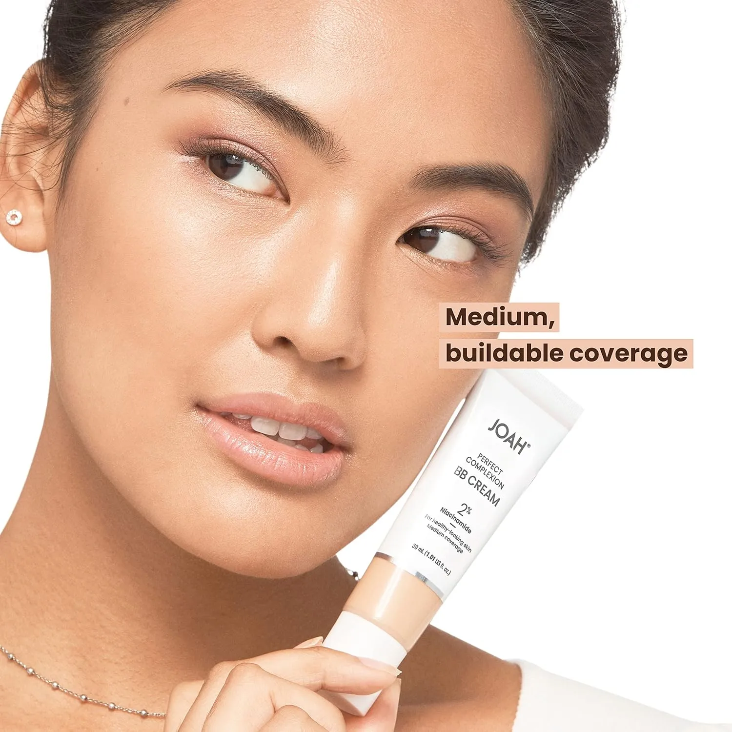 JOAH Beauty Perfect Complexion BB Cream with Hyaluronic Acid and Niaciminade, Korean Makeup with Medium Buildable Coverage, Evens Skin Tone, Lightweight, Semi Matte Finish, Tan with Warm Undertones