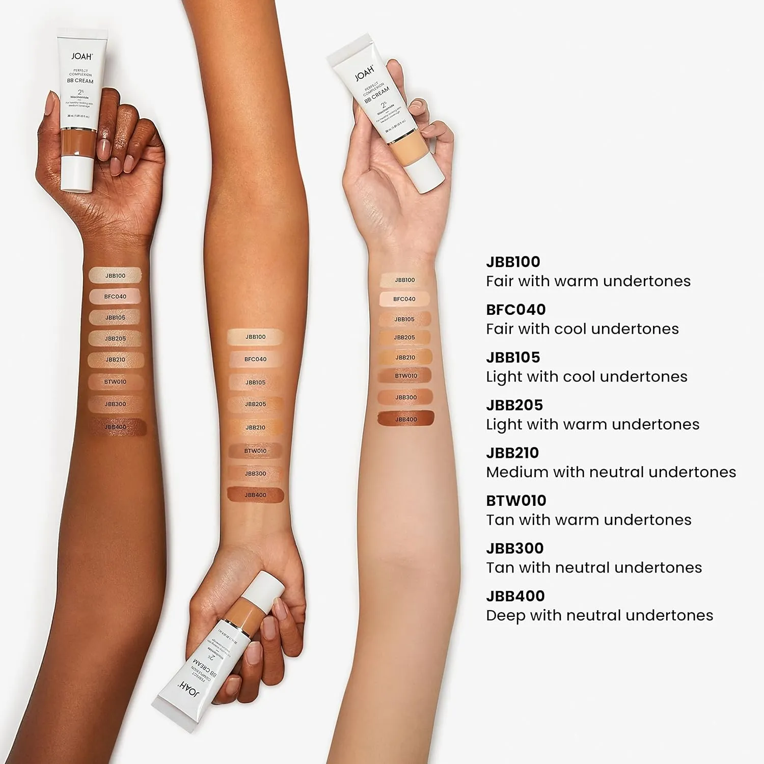 JOAH Beauty Perfect Complexion BB Cream with Hyaluronic Acid and Niaciminade, Korean Makeup with Medium Buildable Coverage, Evens Skin Tone, Lightweight, Semi Matte Finish, Tan with Warm Undertones