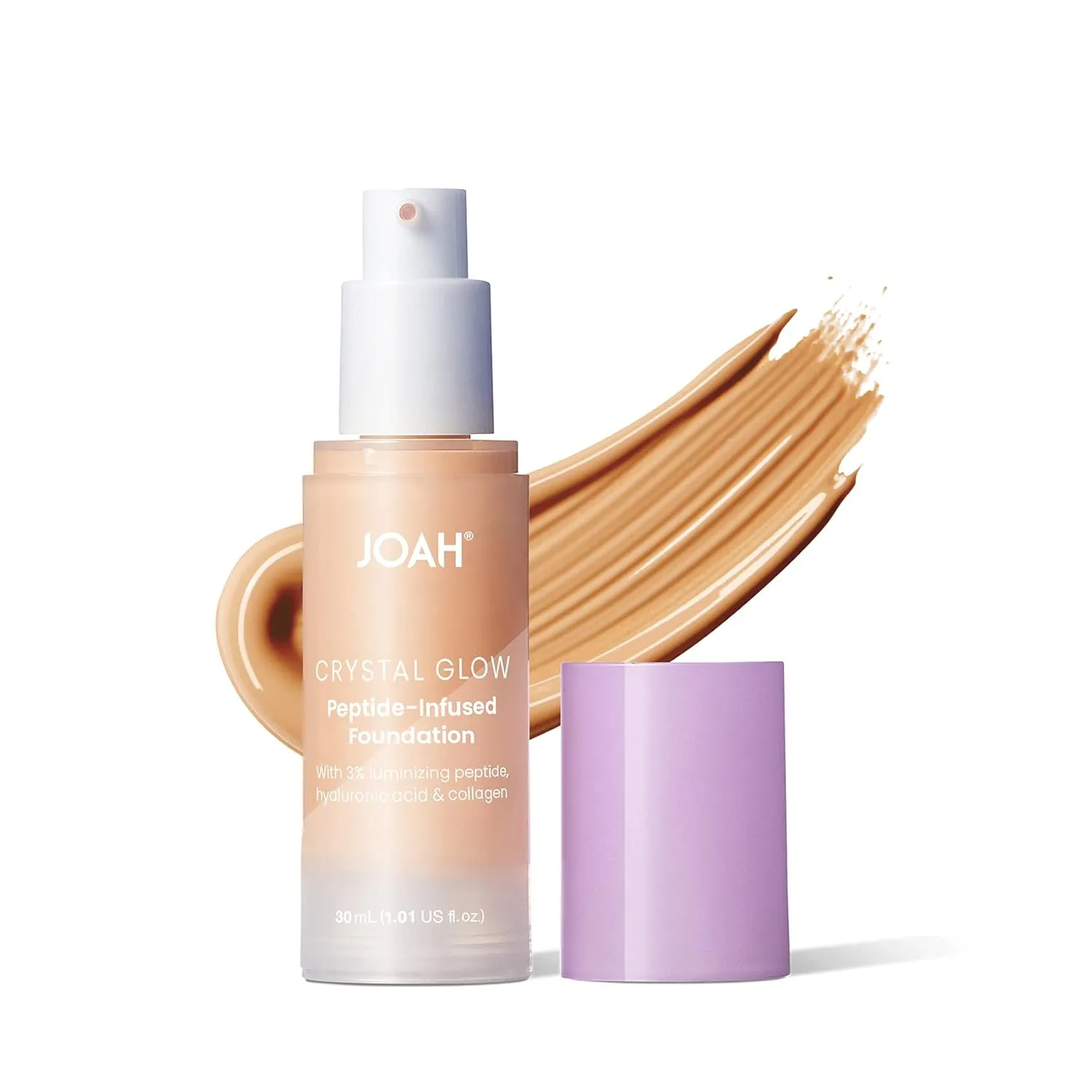 JOAH Crystal Glow Peptide-Infused Foundation, 2-in-1 Multitasking Korean Makeup with Blurring Face Primer, Luminizer, Hydration & Skin Defense for a Flawless Finish, 1.01 Oz, Light Neutral